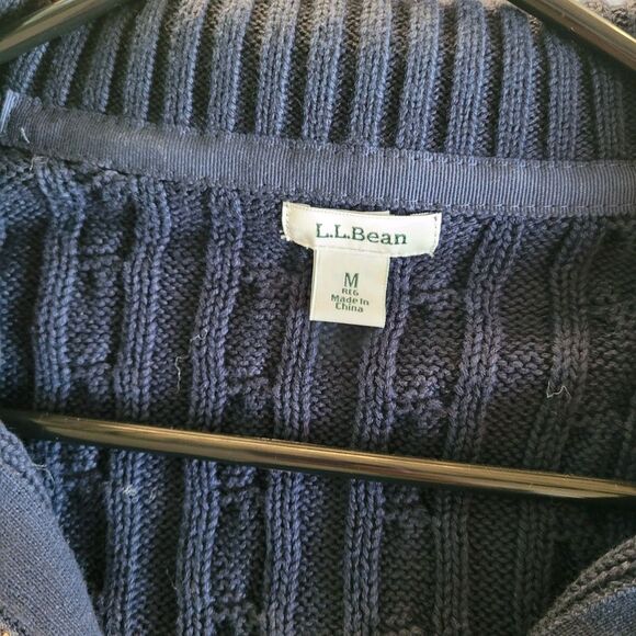 L. L. Bean Blue Cable Knit Zip Up Sweater Womens Medium 243978 Fisherman Outdoor - Picture 3 of 6